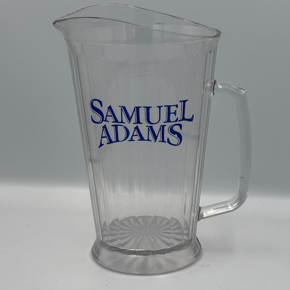 Samuel Adams Clear Plastic Beer Pitcher Blue Logo Fluted Barware 60oz